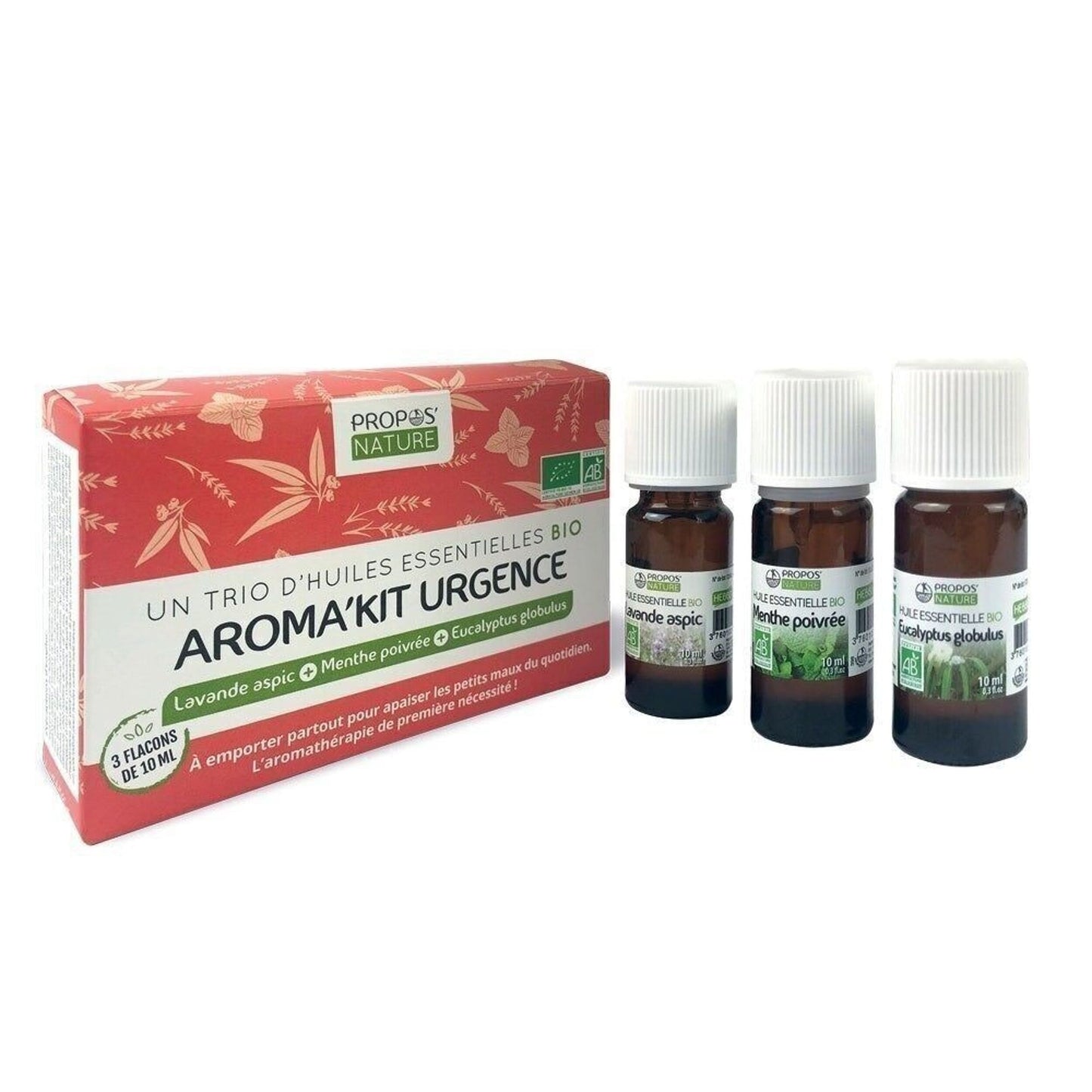 AromaKit Urgence- 3 Huiles Essentielles Bio- Lavande Aspic, Menthe Poivrée et Eucalyptus