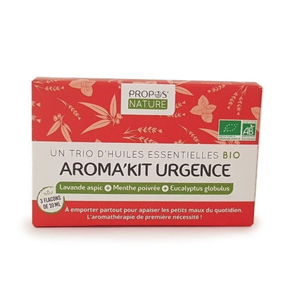 AromaKit Urgence- 3 Huiles Essentielles Bio- Lavande Aspic, Menthe Poivrée et Eucalyptus