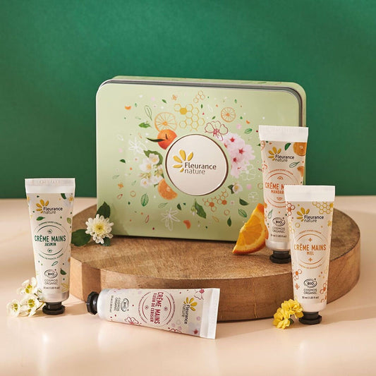 Coffret Mains Vert Éveil des Sens - Fleur de Cerisier, Jasmin, Mandarine, Miel Bio