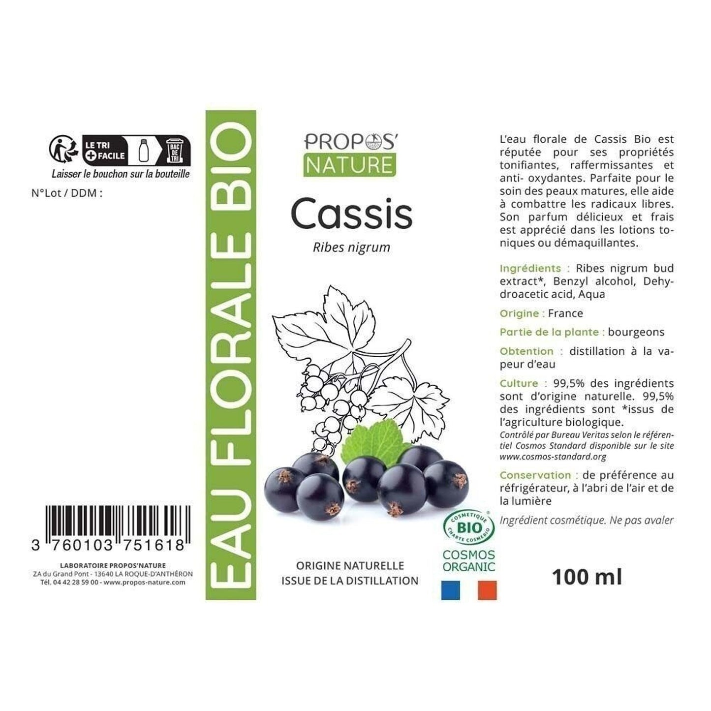 Hydrolat de Cassis- Eau Florale- 100 ML